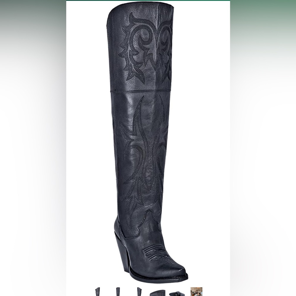 Dan Post Womens Jilted Embroidered Snip Toe Boots Over the Knee - Black size 7.5
